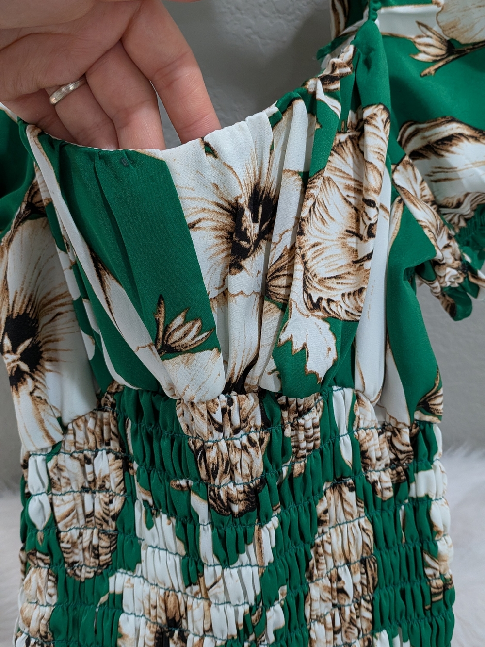 Green Floral Puff-Sleeve Midi Dress festival spirit size Small - Picture 6 of 7